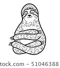 Cute hand drawn sloth sleeping and hugging itself. Outline doodle style. Vector illustration 51046388