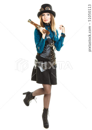 Steampunk girl with rifle. Steampunk girl with rifle. 51050113