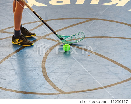 Player in the bully area. Man playing floor hockey Player in the bully area. Man playing floor hockey 51050117