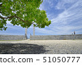 Parents and children under a clear blue sky with fresh green and beautiful clouds 51050777