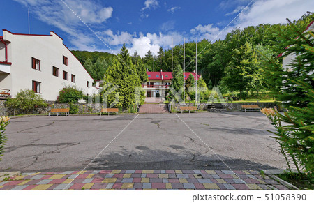 asphalt playground with benches for rest on the ba asphalt playground with benches for rest on the ba 51058390