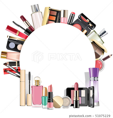 Vector Round Blank Frame with Makeup Cosmetics 51075229