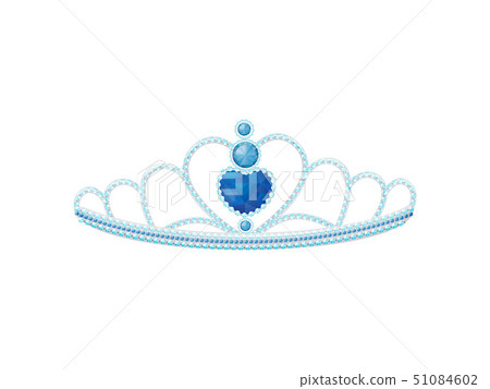 Silver elegant diadem with a large blue heart-shaped gem. Vector illustration. Silver elegant diadem with a large blue heart-shaped gem. Vector illustration. 51084602