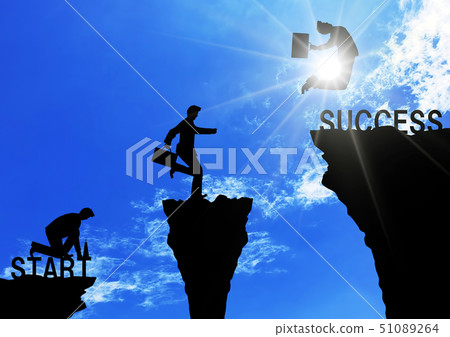 Silhouette of businessman running up the rock 51089264