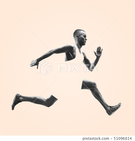 Young caucasian man running or jogging isolated on studio background. Young caucasian man running or jogging isolated on studio background. 51096814
