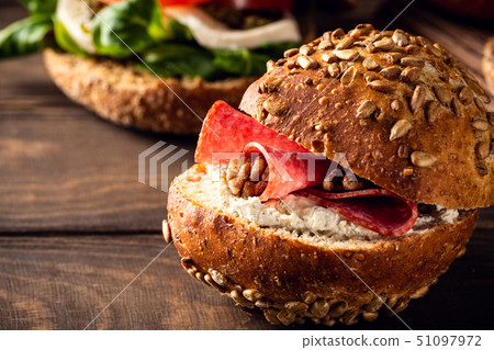 Sandwiche with salami and walnut Sandwiche with salami and walnut 51097972