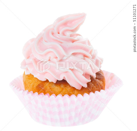 cupcake with pastel pink whipped cream isolated on cupcake with pastel pink whipped cream isolated on 51101271