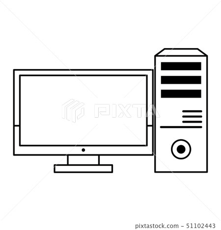 computer icon cartoon in black and white - Stock Illustration [51102443 ...