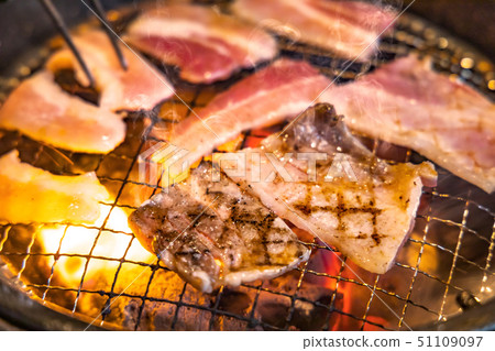 Juicy grilled meat grilled on the net 51109097