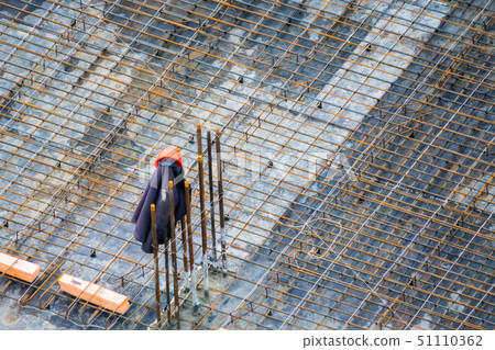 View of reinforcement carcass made of fitness at construction site 51110362