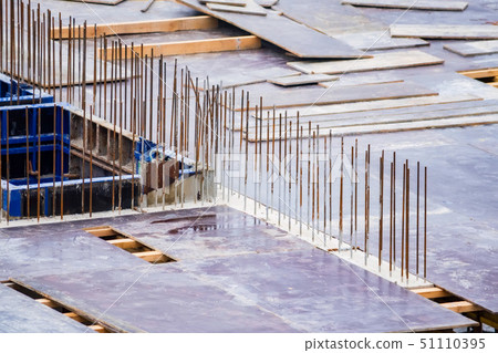 View of reinforcement carcass made of fitness at construction site 51110395