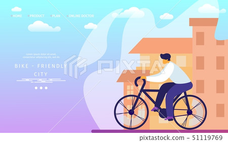Bike Friendly City. Man Riding and Travel Bicycle. 51119769