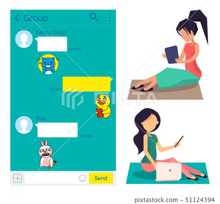 Girls Using kakao talk Application, Messenger Users Girls Using kakao talk Application, Messenger Users 51124394