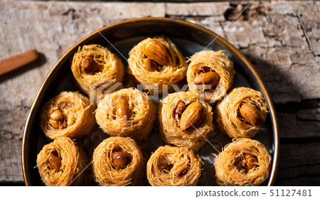 Arabic kadayif baklava dessert with cashew nut 51127481