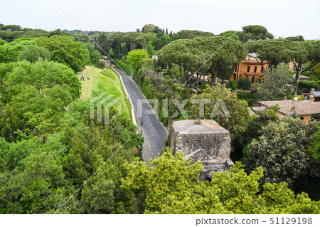 Ancient ruins of Rome city (Italy) San Sebastiano gate (Appia gate) north side [walled wall museum] 51129198