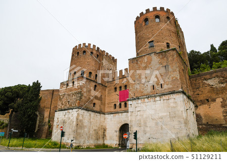 Ancient ruins of Rome (Italy) Gate of San Sebastiano (Appia Gate)-Gate of the Appia Highway Ancient ruins of Rome (Italy) Gate of San Sebastiano (Appia Gate)-Gate of the Appia Highway 51129211