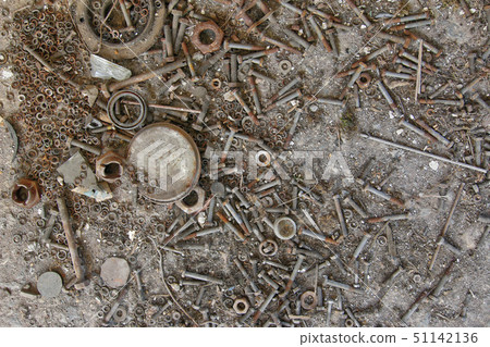 Old rusty bolts, nuts and washers 51142136