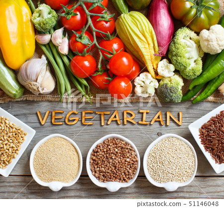 Fresh vegetables and cereals with word Vegetarian 51146048
