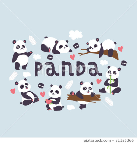 Panda vector bearcat chinese bear with bamboo in love playing or sleeping illustration backdrop of 51185366