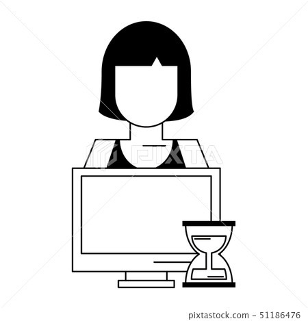 computer with hourglass in black and white computer with hourglass in black and white 51186476