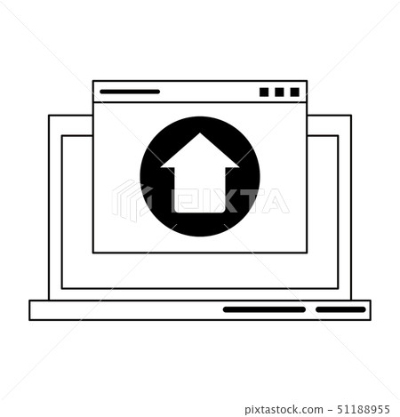computer with upload sign in black and white 51188955
