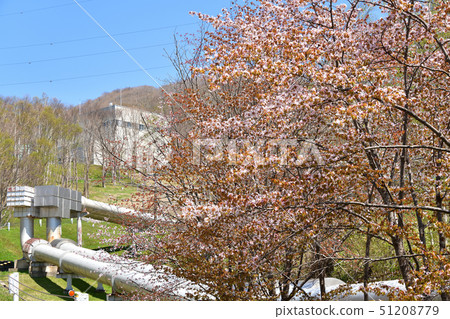 在陽光明媚的北海道Morimachi Nadagawa地區拍攝北海道電氣Nadagawa地熱發電站的春天風景 在陽光明媚的北海道Morimachi Nadagawa地區拍攝北海道電氣Nadagawa地熱發電站的春天風景 51208779