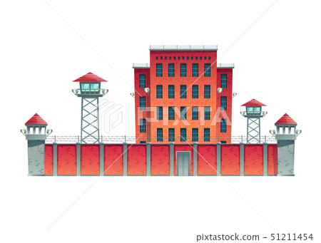 Prison building behind high fence cartoon vector Prison building behind high fence cartoon vector 51211454
