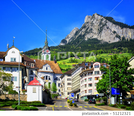 Schwyz town in Alps mountains, Central Switerland 51212321