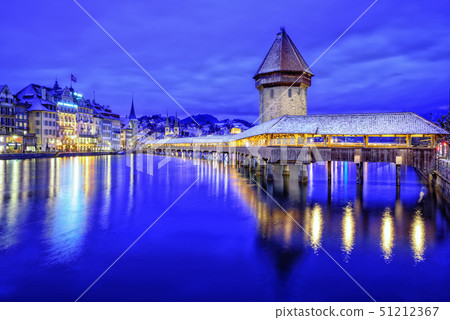 Chapel Bridge in Lucerne Old Town, Switzerland 51212367