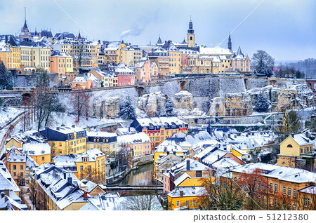 Luxembourg city snow white in winter, Europe Luxembourg city snow white in winter, Europe 51212380