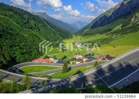 Winding motorway in alpine valley, Tyrol, Austria 51226964