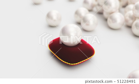 3d rendering of a pearl on a soft red velvet pillow with a gold stroke. Beautiful pearl, expensive 3d rendering of a pearl on a soft red velvet pillow with a gold stroke. Beautiful pearl, expensive 51228491
