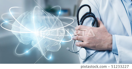 Doctor with stethoscope and brain with wireless connections 51233227