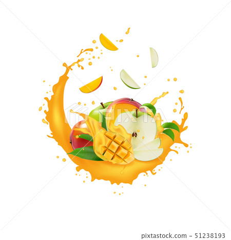 Fresh 3d realistic fruit slices with juice milk 51238193