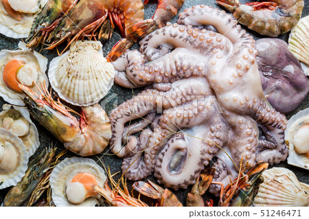 Assortment of raw seafood 51246471