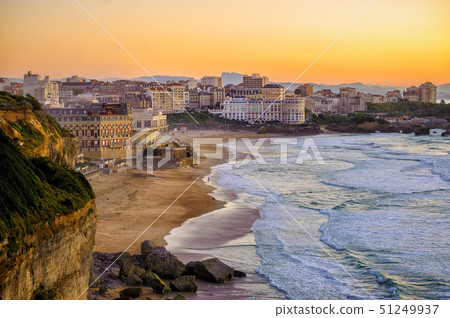 Sunset over Biarritz beaches, France 51249937