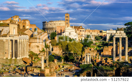 Ruins of Forum Romanum and Colosseum, Rome, Italy 51257922