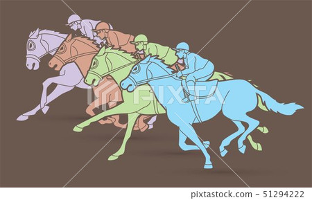 Group of Jockeys riding horse, sport vector 51294222