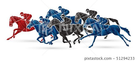 Group of Jockeys riding horse, sport vector Group of Jockeys riding horse, sport vector 51294233