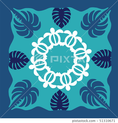 Hawaiian Quilt Pattern (Blue) Apricot Honu |... - Stock Illustration ...