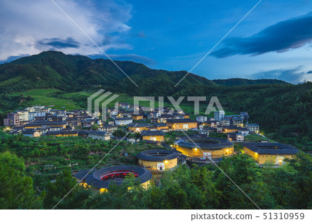 aerial view of Chuxi Tulou cluster in fujian, 51310959