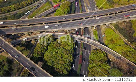 Aerial view of cars on highway junctions. Bridge 51315753