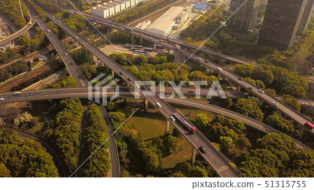 Aerial view of cars on highway junctions. Bridge Aerial view of cars on highway junctions. Bridge 51315755