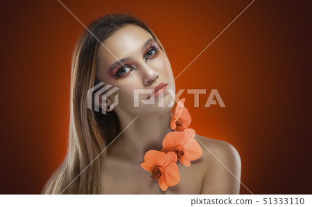 portrait of a girl. luxury shining makeup on the dark background 51333110