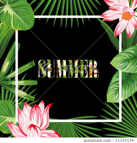 Tropical border slogan summer pink lotus green 51333154