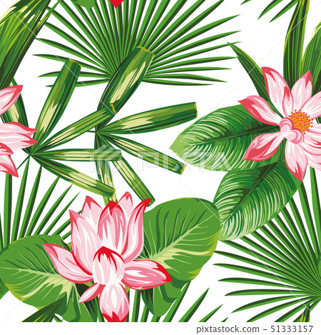 Botanical seamless pattern pink lotus green leaves Botanical seamless pattern pink lotus green leaves 51333157