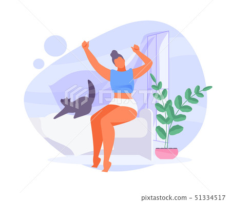 Girl with cat stretching vector 51334517