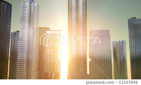 Business skyscrapers at sunset reflected in 51337848