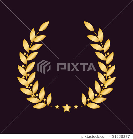 Golden laurel wreath with a star isolated on dark background. Vector design element. 51338277