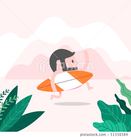 Hipster man on the beach with surfboard. 51338384